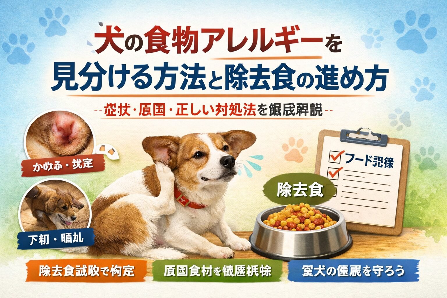 愛犬に食物アレルギーが疑われる主な症状