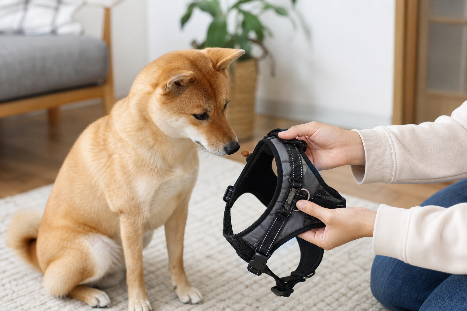 ハーネス装着を「良いこと」と結びつける正の強化トレーニング